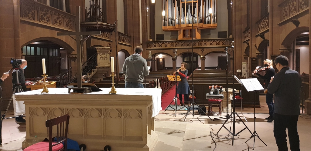 Aufnahme für die CD unter "Corona"-Bedingungen in der Dreikönigskirche Frankfurt am Main am 12.03.2021 | Georg Poplutz, Tenor | Telemann-Ensemble Frankfurt | Dreikönigskantor Andreas Köhs, Truhenorgel